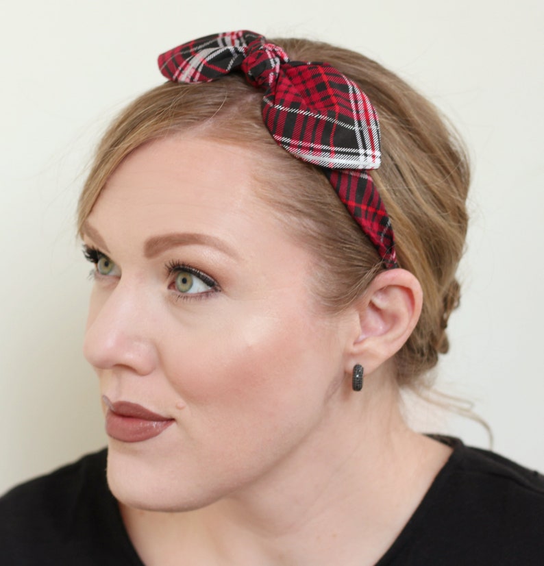 Black and Red Plaid Headband Womens Bow Headband in Red and Etsy