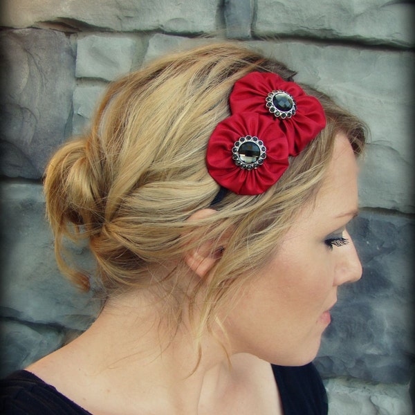 Red Jeweled Flower Headband for Women and Girls
