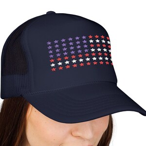 American Flag Star Embroidered Trucker Hat - Patriotic Foam Cap, Red White & Blue Hat, 4th of July USA Hat, Independence Day Accessories