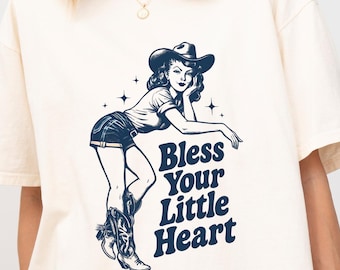 Bless Your Little Heart T-Shirt - Vintage Cowgirl Graphic Tee - Western Southern Saying Shirt - Country Girl Gift