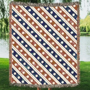 USA Patriotic Woven Blanket, American Flag Throw, Independence Day Home Decor, Fourth of July Couch Blanket, Stars and Stripes Lap Blanket