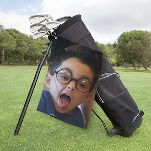 Custom Photo Golf Towel – Funny Kid or Pet Picture Gift for Dad – Personalized Father&#39;s Day Golf Accessory