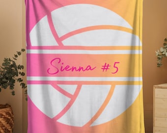 Custom Volleyball Blanket - Personalized Velveteen Throw with Player Name & Number, Gradient Sports Blanket, Team Gift