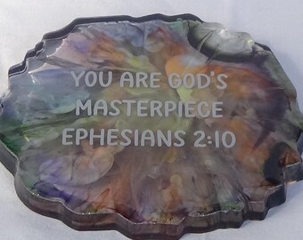 Irregular edge coaster - Gray and rainbow - Ephesians 2:10