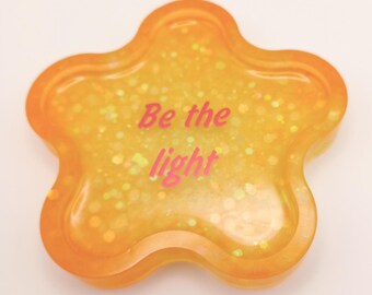 Flower coaster/trinket tray - Orange & yellow with chunky glitter - Be the light