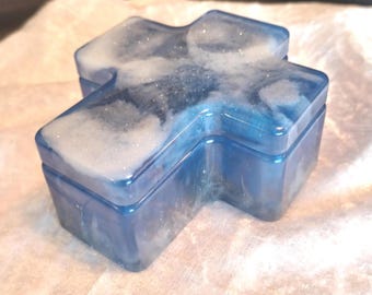 Cross Trinket Box - Royal Blue White with Silver Glitter - I am a Child of God