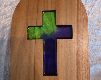 Wood Cross Cutout Wall Decor - Purple and Green cross - He Died For You