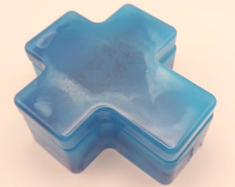 Cross Trinket Box - Royal Blue, Light Blue and White with Glitter - Walk by Faith Not by Sight