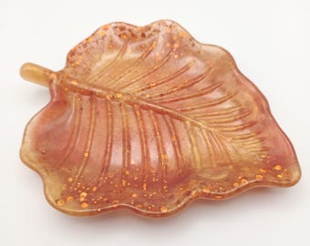 Leaf tray - Orange and gold with chunky orange glitter - Be Thankful