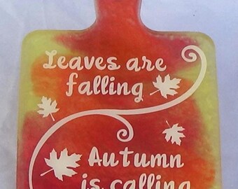 Square mini cutting board - Red, orange & yellow - Leaves are falling Autumn is calling