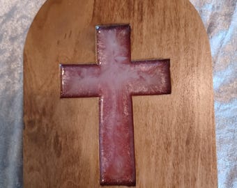 Wood Cross Cutout Wall Decor - Pink and White cross - My Redeemer Lives