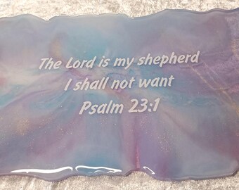 Serving tray with metal handles - Purple, blue, white, and gold glitter - medium size - Psalm 23:1 Bible verse