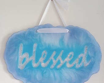 Wall hanging - Blue and white swirled - Blessed