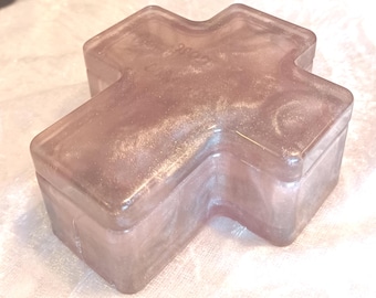 Cross Trinket Box - Gray and Light Pink - Pray More Worry Less