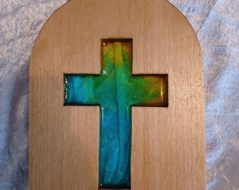 Wood Cross Cutout Wall Decor - Yellow and Blue cross - Hallelujah
