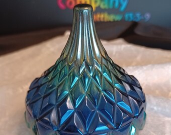 Teardrop Trinket Box - Shades of Blue Chrome - Quilted Texture - Praise Jesus