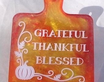 Square mini cutting board - Red, orange & yellow - Grateful thankful blessed