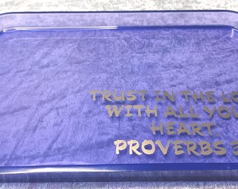 Serving tray with raised edge - Purple/royal blue - medium size - Psalm 23:1 Bible verse