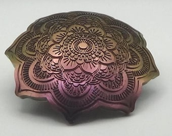 Mandala trinket tray - Black with purple/gold chameleon