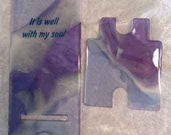 Phone stand/holder - Blue, purple, white glitter - It is Well with my Soul