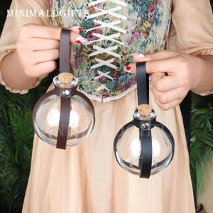 Cosmic Chameleon Glass Potion Bottles With Cork & Leather Harness - Renaissance, Halloween, DIY Prop, Brown Belt - View #8