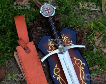 Knights Templar Sword with Leather Sheath – Medieval Crusader Replica Sword, Engraved Blade, Historical sword, Gift for Collectors & Cosplay