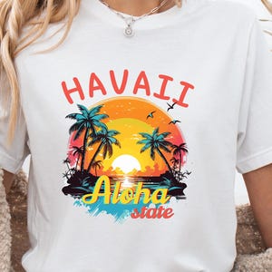Hawaii Aloha State Sunset Shirt - Tropical Beach Vacation Tee - Summer Palm Tree Graphic T-Shirt - Travel Gift for Women and Men,A2507068