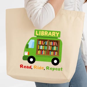 Bus Library Driver Tote Bag, Library Tote Bag, Support Your Public Library, Your Library Name Bag, Librarian Gift, Public SchoolLibrary,A058
