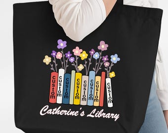 Custom Book Tote Bag, Bookish Personalized Tote Bag,Personalized Library Tote Bag, Custom Name Book Bag for Kids, Teachers, Bookish GiftA059