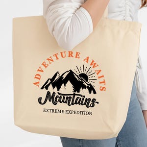 Mountains Tote Bag,Camping Tote Bag,Hiking Tote Bag, Outdoor Camping Bag, Adventure Tote Bag, Mountain Wedding Welcome Bag,Camp LoverBagA054