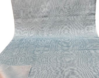 Light Blue Silk Moiré Fabric, Watermark Pattern, Luxury Home Textile