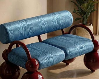 Blue Silk Moire Fabric, Watermark Pattern, Luxury Textile (19.7" wide)