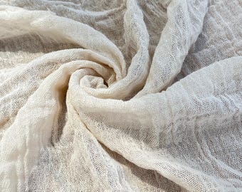 Organic Crinkle Cotton Gauze Fabric - Stone Color, Hand-Loomed Double Gauze