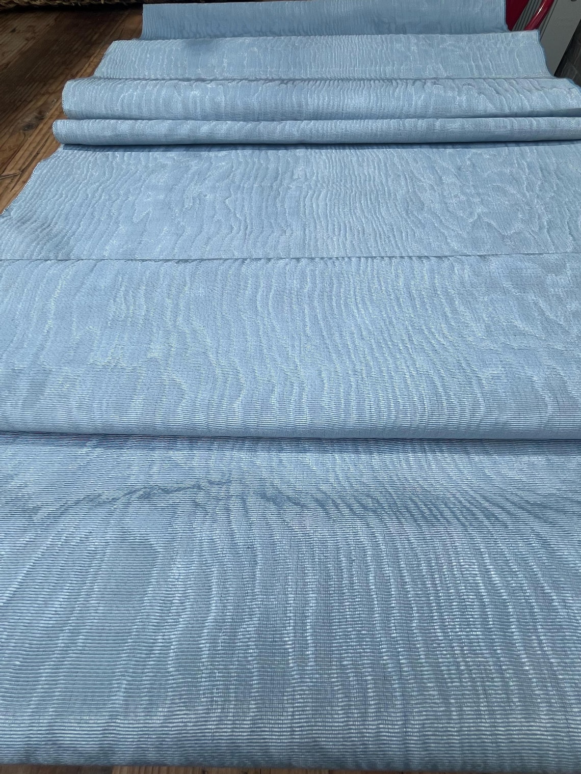 Light Blue Silk Moiré Fabric, Watermark Pattern, Turkish Cotton Blend ...