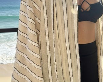 Hand Woven Gauze Cotton Striped Fabric By The Yard, Organic