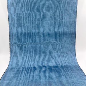 Blue Silk Moire Fabric, Luxury Home Textile Fabrics, Interior Fabric, Moiré, Watermark Pattern Silk, Designer Fabric.