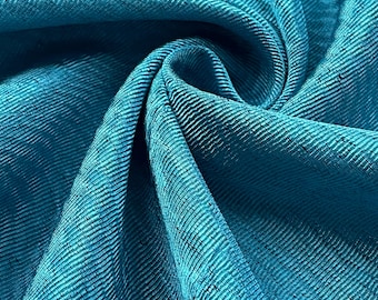 Blue Silk Moiré Fabric, Watermark Pattern, Home Textile (19.7" Wide)