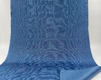 Indigo Blue Silk Moire Fabric, Watermark Pattern, Designer Home Textile (19.7" Wide)