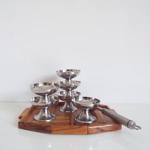 Stainless steel ice cream bowl, set of 6 dessert cups bowls, vintage fruit salad bowls, inox bowls, tableware, dinnerware from &#39;80s 1980
