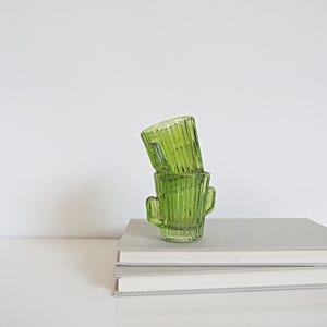 Cactus shot glasses, pair of Tequilla small green glasses, bar and cocktail glassware, Mexico, Southwest cactus barware