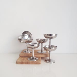 Stainless steel ice cream bowl, set of 6 dessert cups bowls, vintage fruit salad bowls, inox bowls, tableware, dinnerware from &#39;80s 1980
