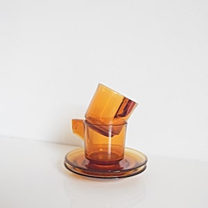 Vintage Amber Espresso Cup Set: 1970s Italian Glass Coffee Mugs