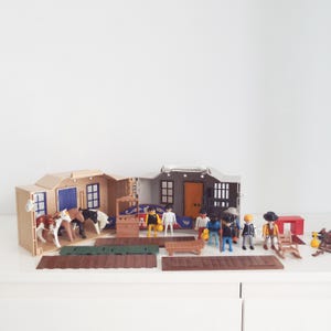 Playmobil kids toys, playmobil bank, western far west, horses and cowboys, toddler birthday gift