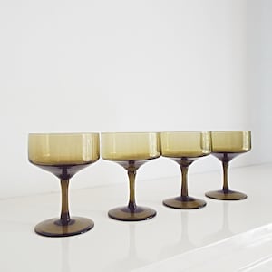 Coupes à champagne vert foncé vintage : Verres à cocktail Mid-Century, Set de 4