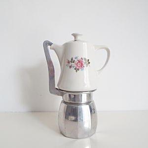 Vintage Italian Porcelain Espresso Maker: 1970s Kitchen Decor