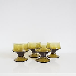 Vintage dark green glass ice cream bowls, &#39;60s dessert fruit, mid Century salad cups, MCM glassware, 1960s icecream bowls
