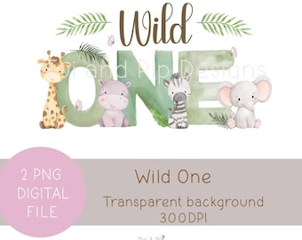 Safari Wild One 1st Birthday PNG: Jungle Animal Clipart (Digital Download 300DPI)