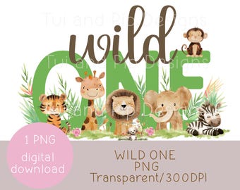 Safari Wild One 1st Birthday PNG: Jungle Animal Clipart (Digital Download 300DPI)