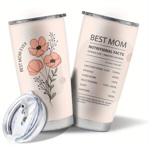 Gobelet floral en acier inoxydable Best Mom Ever - Valeur nutritive pour maman amusante | Cadeau pour la Fête des Mères | Mug de voyage floral pêche, isolé 20 oz