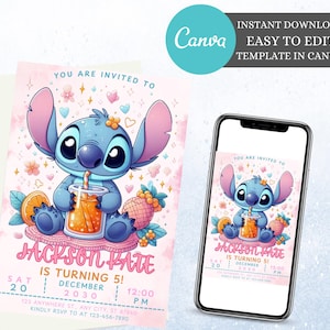 Stitch Birthday Invitation Printable - Editable Canva Template (Digital Download)